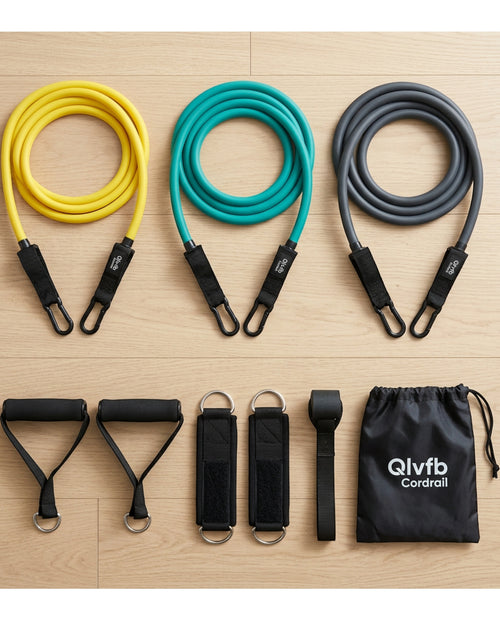 Qlvfb Cordrail Natural Latex Resistance Tube Kit 3 Colors with Handles - Lifestyle view